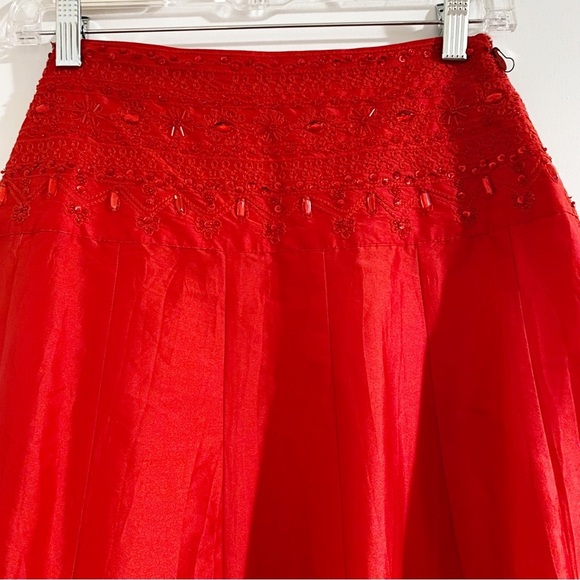 New Free People FP ONE Party Maxi Skirt Taffeta Embellished Waist Band 2 Red - Picture 7 of 16